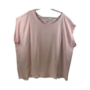 Lands End Women’s Cap Sleeve Pink & White Top Size 3X  Flattering Stripe Pattern